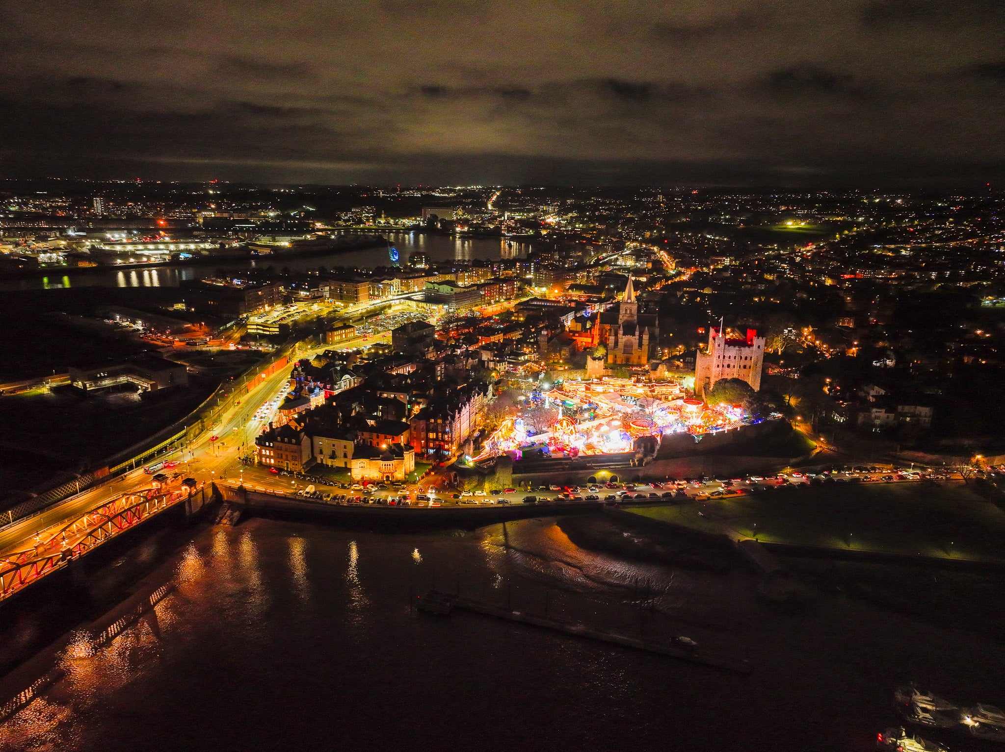 Rochester Christmas Market – Nighttime Aerial Canvas Print